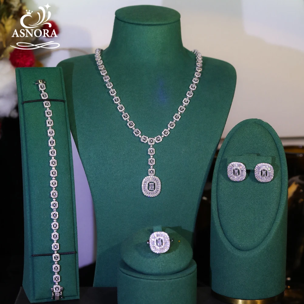 

ASNORA High quality 5A Cubic zirconia 4PCS Engagement Jewelry Sets For Women Necklace Earrings Bridal Wedding Accessories