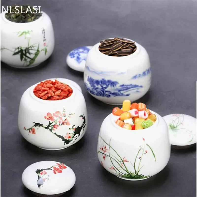 Tea Canister Tea Tin Box 1pcs White Porcelain Tea Storage Small Tea Jar Box Portable Sealed Canister Storage Tank Ceramic Caddy Container