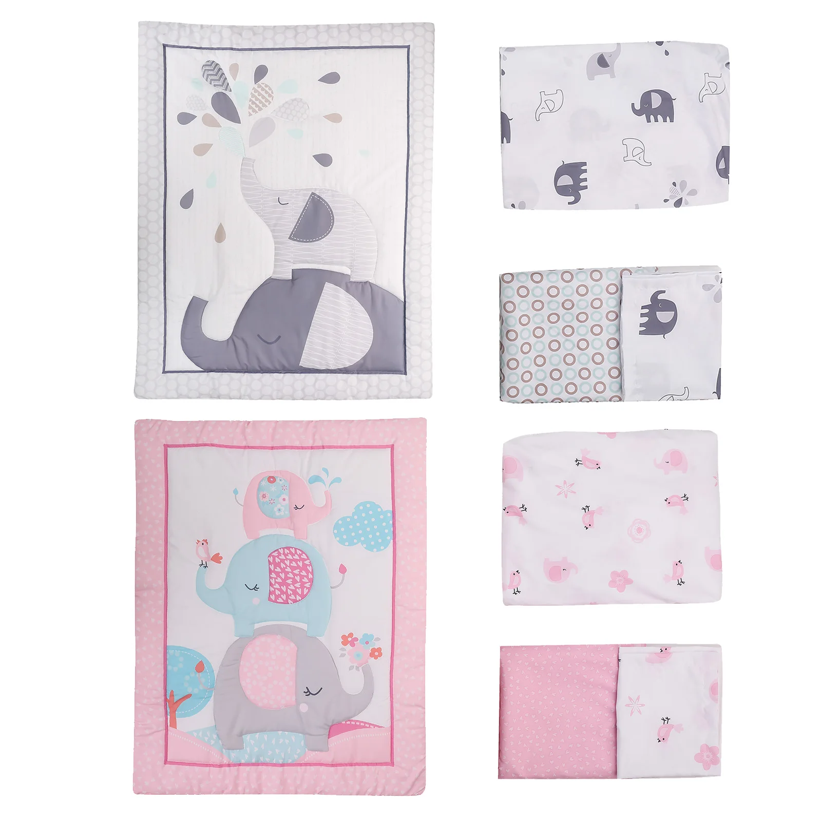 3Pcs Baby Bedding Set Elephants Theme Crib Bedding Set Including Crib Quilt Bed Sheet Bed Skirt For Boys And Girls Sleeping Gift