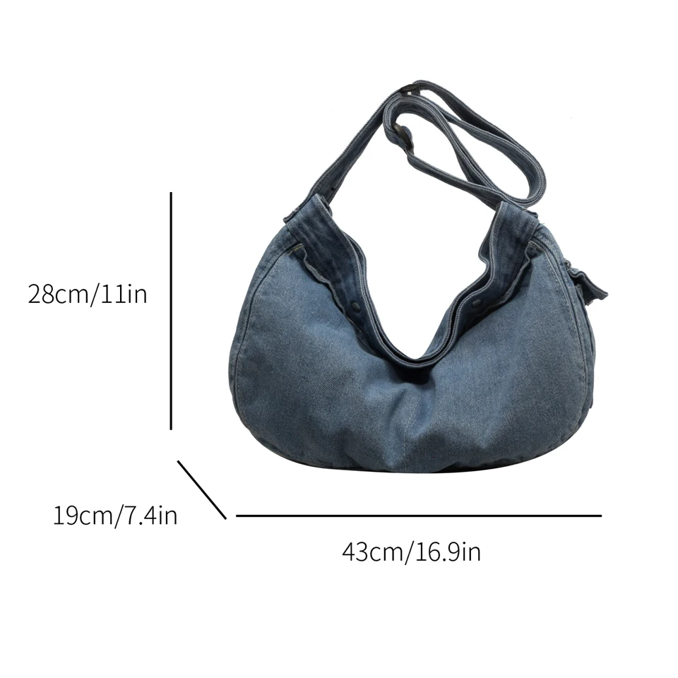 Large Denim Women's Bag New Jeans Messenger Bag Y2K Canvas Shoulder Cross Bag Campus Eco Bag Korean Shopper Hobos Female Handbag