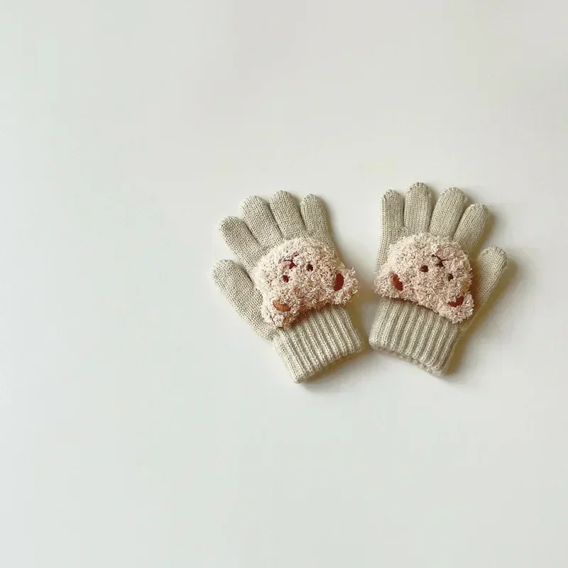 New Kids Winter Wool Gloves Kawaii Cartoon Bear Doll Gloves for Children Boy Girl Outdoor Utumn Warm Knit Cashmere Plush Glove