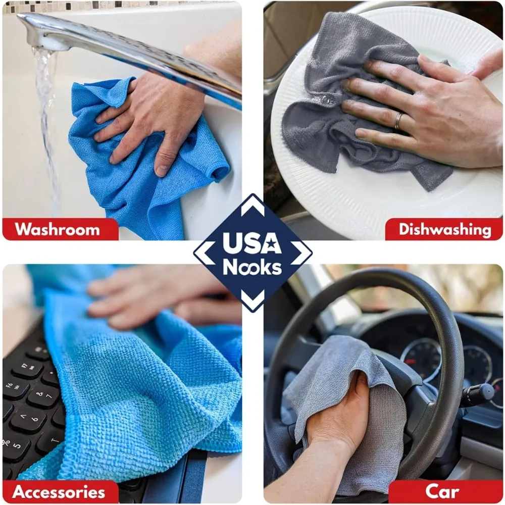 6-Pack Microfiber Cleaning Cloths - 11.5"x11.5" High Performance, Durable for 1200 Washes, Super Absorbent for Effective Grime a