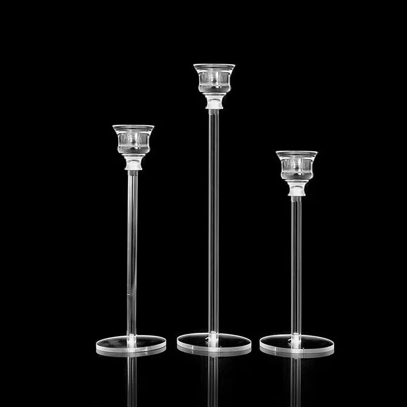 Candle Holders 3Pcs/set Crystal Acrylic Dining table single head for Wedding party Decor Centerpieces