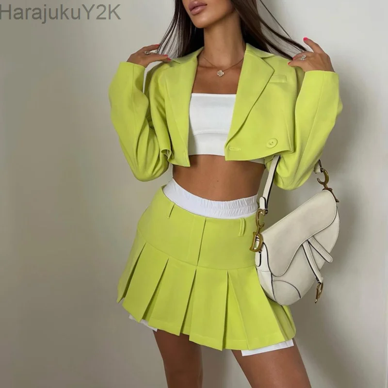 

New Solid Casual Two Piece Women's Spring And Autumn Set Fashion High Waist Ski Set Pleated Women's Y2K Ski Set