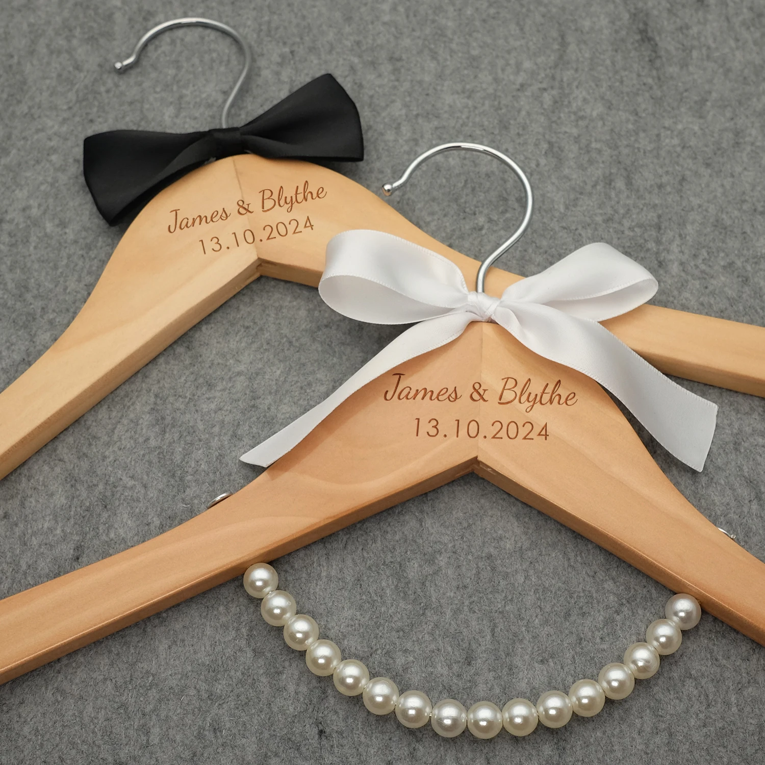Wedding Hanger Wood Personalized Bridal Dress Name Hanger Set Bride and Groom