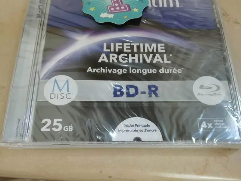 5Pcs Verbatim  MDisc M-Disc Blu Ray BDR Blu-Ray Disc BD-R 25GB Lifetime Archival Injet Printable 4X Archivage Longue Duree