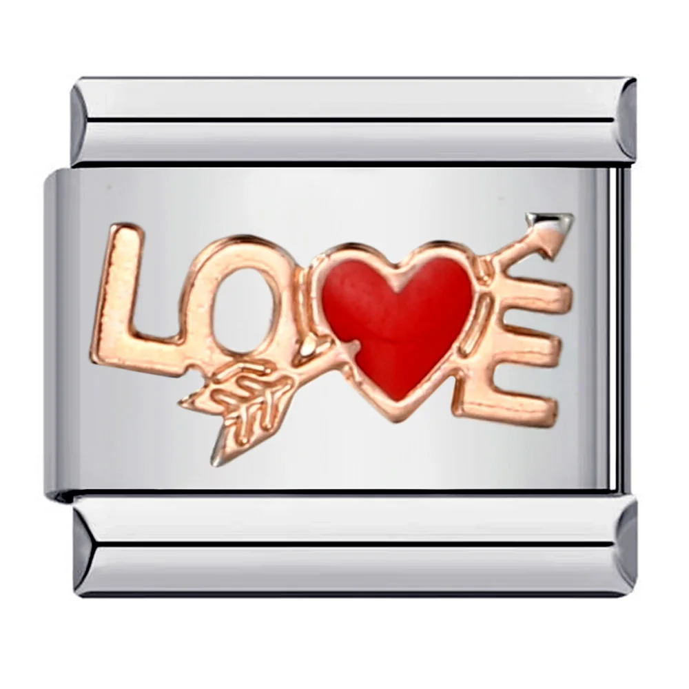 Mode ICH LIEBE U Herz Romantische Glasur Y2k Charm Links Fit 9mm Armband Edelstahl Herstellung DIY Valentinstag schmuck – Detail 4