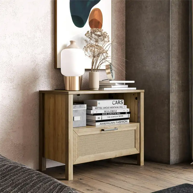 

1 Drawer Nightstand, Natural with Faux Rattan
