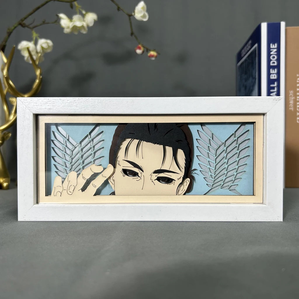 

Attack on Titan Paper cut Shadow box for Bedroom Decor Manga Table Desk Lamp Anime Light box Eren Yeager Face Eyes Dropship