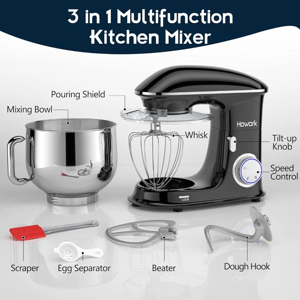 8.5QT Stand Mixer, 660W 6+P Speed Tilt-Head, Electric Kitchen Mixer With Dishwasher-Safe Dough Hook, Beater 5