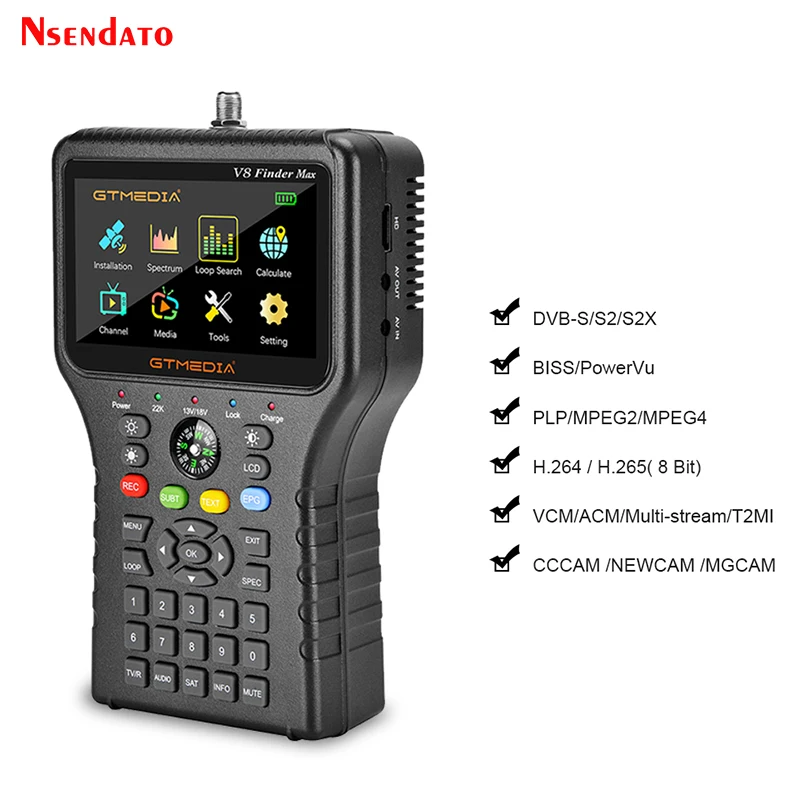 

Спутниковый приемник GTMEDIA V8 Finder Max, устройство для поиска спутникового сигнала, устройство для поиска ресивера, декодер приемника, S2/S2X Φ H.265 1080P 4,3 'TV Sat