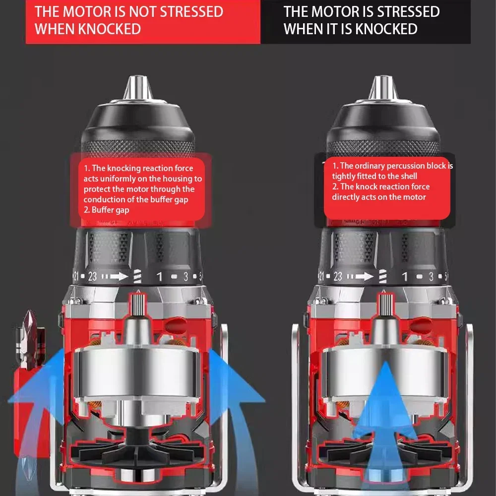 강력한 20V 무선 임팩트 드라이버, 금속 척 포함, 브러시리스 전동 드릴, 가정용 DIY, 나사 조임 및 드릴링 도구