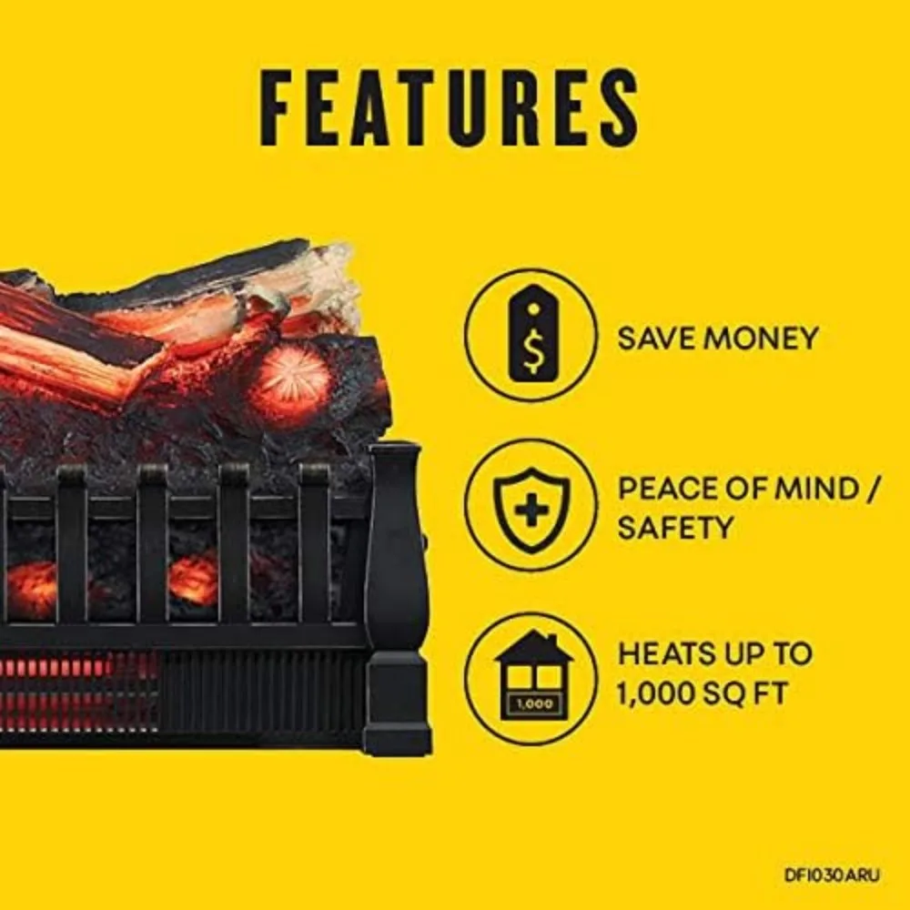 Electric Log Set 1,000 Sq Ft Heater, Faux Logs Insert with Infrared Flames for Existing Fireplaces, Remote Control Included 5