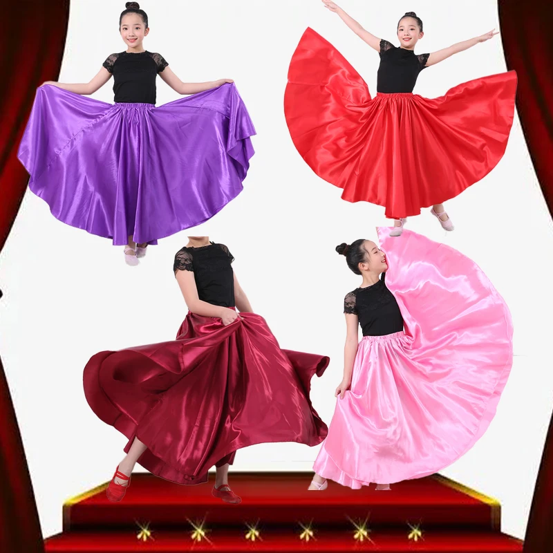 

10Colors Belly Dance Costumes for Kids Girl Children Solid Color Belly Dancing Performance Gypsy Indian Bollywood Satin Skirt