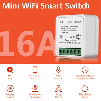 16A Tuya Smart Mini WiFi Switch  2-Way Control Smart Home Voice Group Control Timing Alexa Google Home Smart Life Light Switches 1