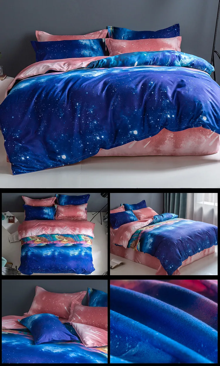 3pcs Star Sky Duvet Cover with Pillow Case Printed Luxury 3d Comforter Bedding Set with Cover Queen/King Double or Single Bed