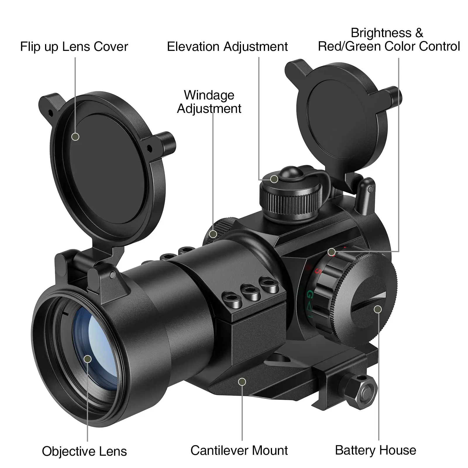 CVLIFE 4MOA 1x30mm Red Green Dot Scope Reflex Sight Fit Hundgun for 20mm Cantilever Mount Hunting Tactical Black