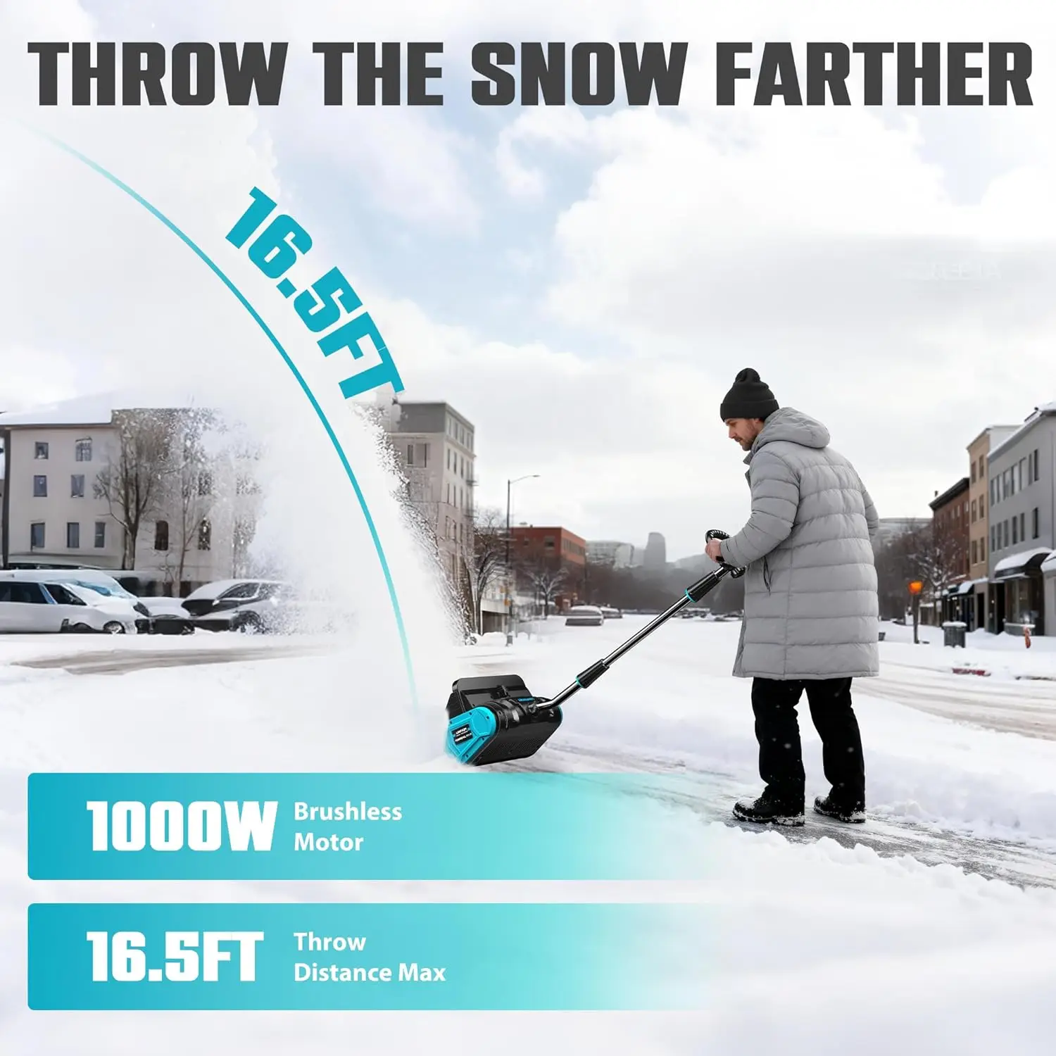 40V Cordless Snow Shovel, 13-Inch Brushless Electric Snow Blower with Directional Plate, 2X 4.0 Ah Batteries & Quick Charger