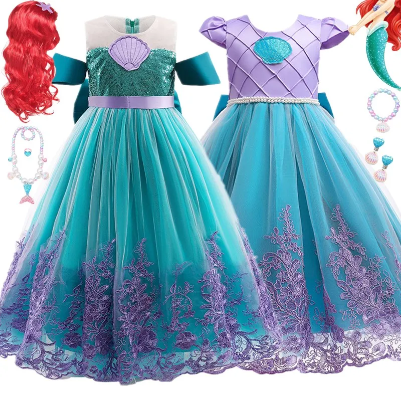 Deguisement Princesse Fille Costume Sirène Fille Princesse Ariel - Robe Avec Perruque 7 Accessoires Accessoires Sirène Complète