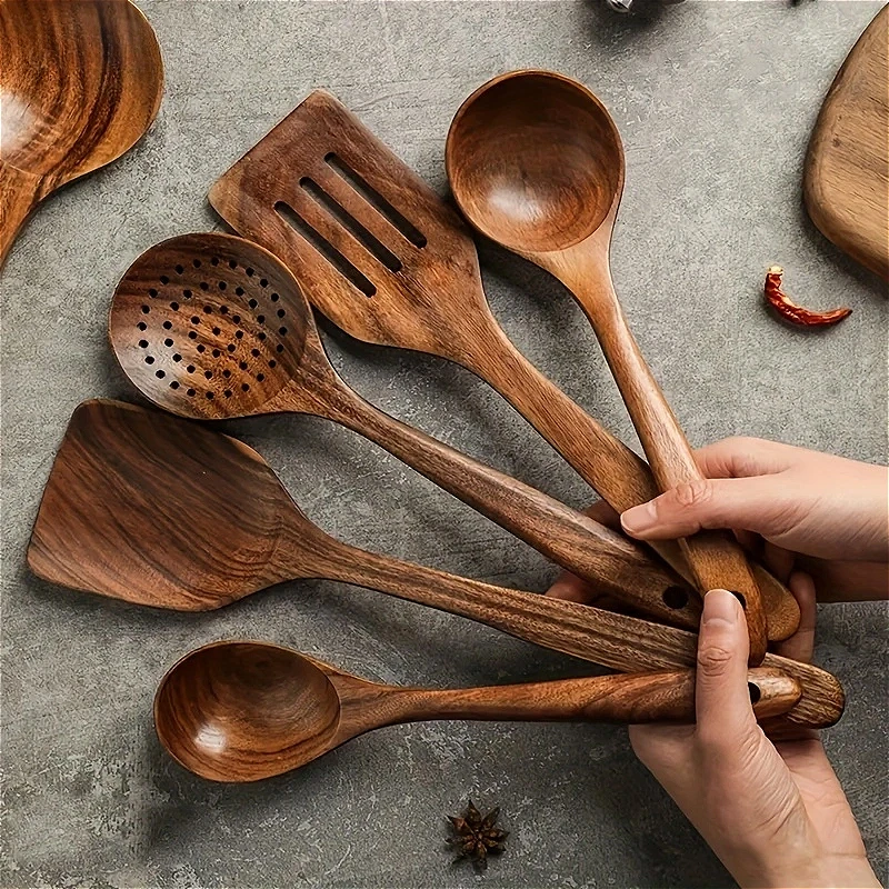 Thailand Teak Cooking Spoon Natural Wooden Kitchen Tableware Tool Ladle Turner Rice Colander Soup Skimmer Scoop Utensils