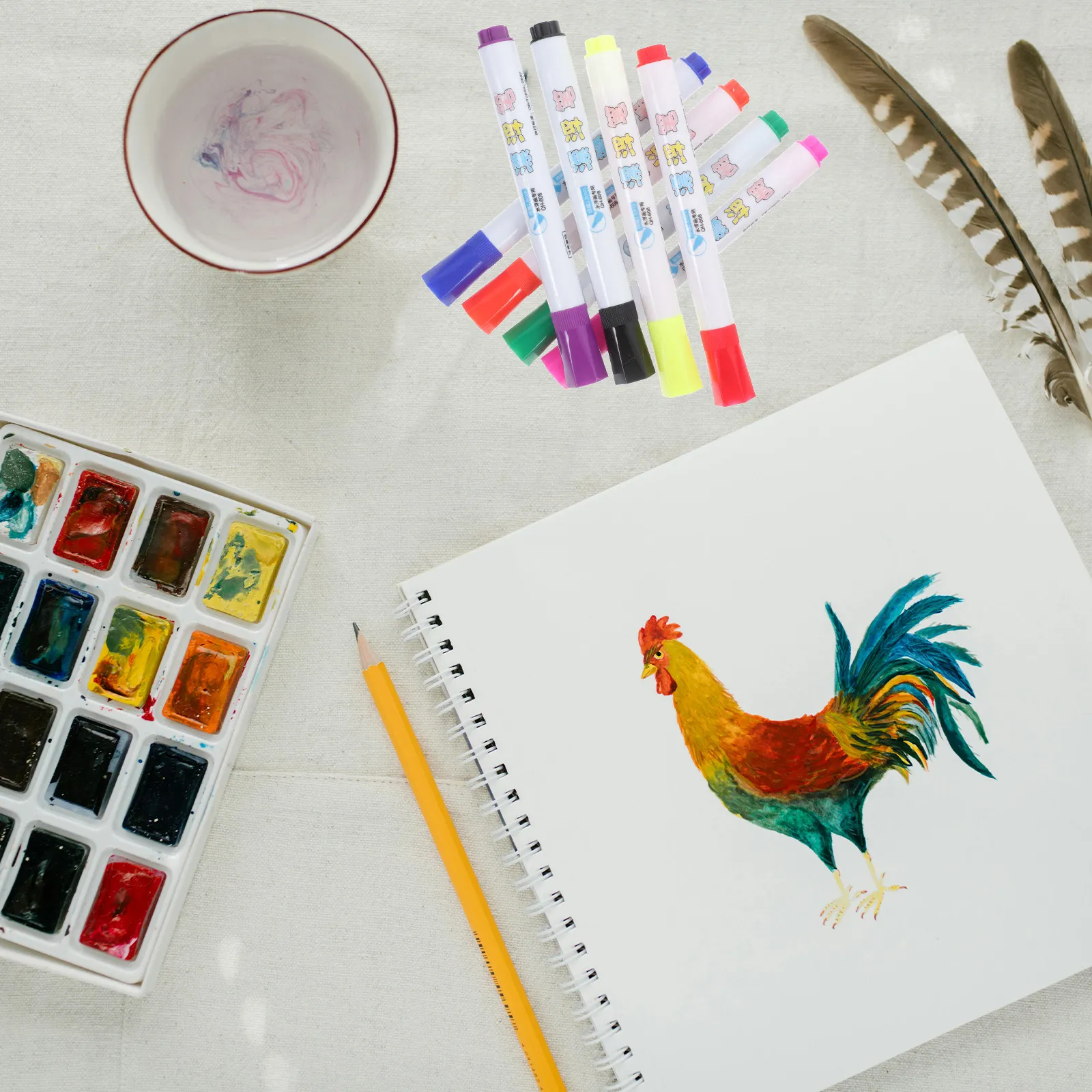 창의적인 예술 활동을 위한 8Pcs 플로팅 워터 페인팅 펜 지울 수 있는 화이트보드 마커 부드러운 쓰기 다채로운 페인트