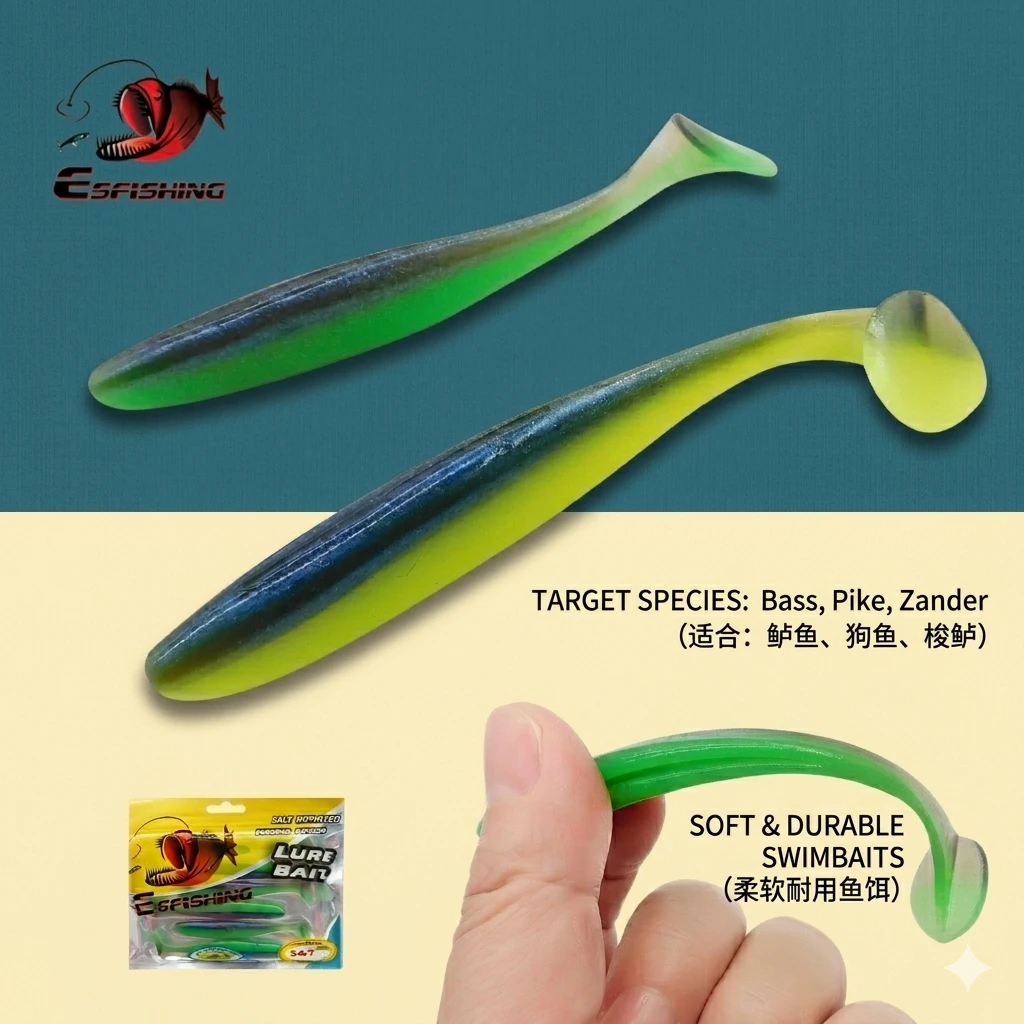 KESFISHING Weicher Angelköder ES Easy Shiner 50mm 76 100 125 150 180mm Isca Artificial Silikon-Angelköder Pesca für Hecht und Barsch