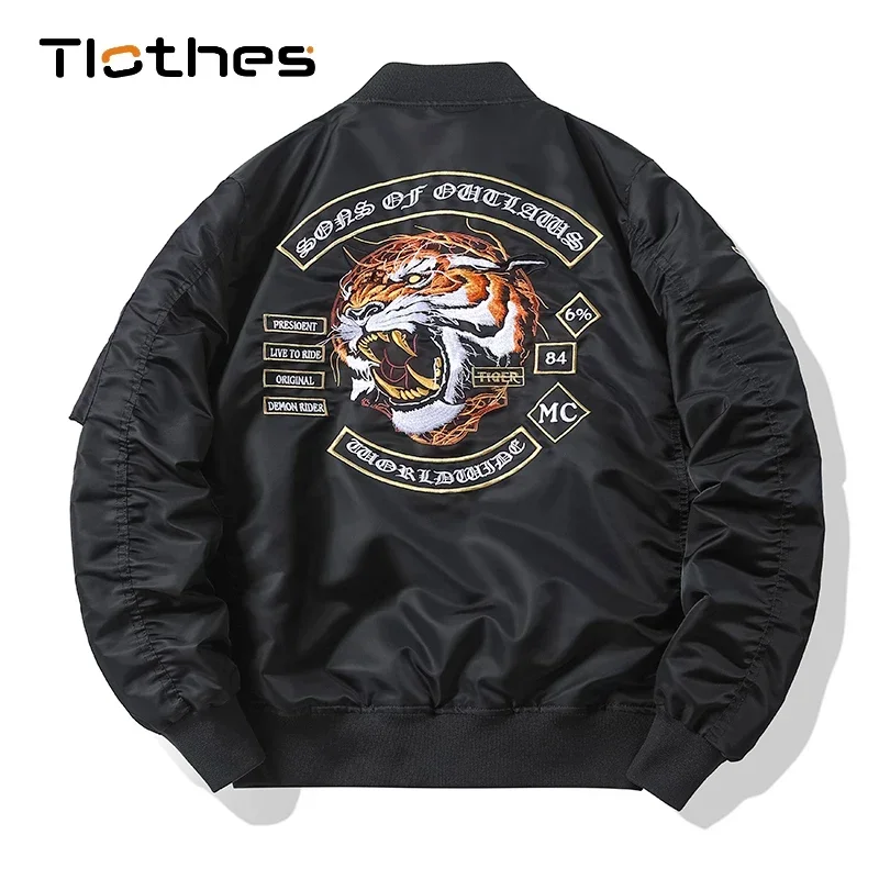 

Tiger Embroidery Bomber Jacket Mens Clothing Hip Hop Baseball Jackets and Coats Streetwear Military Jacket Men's Brand Outerwear