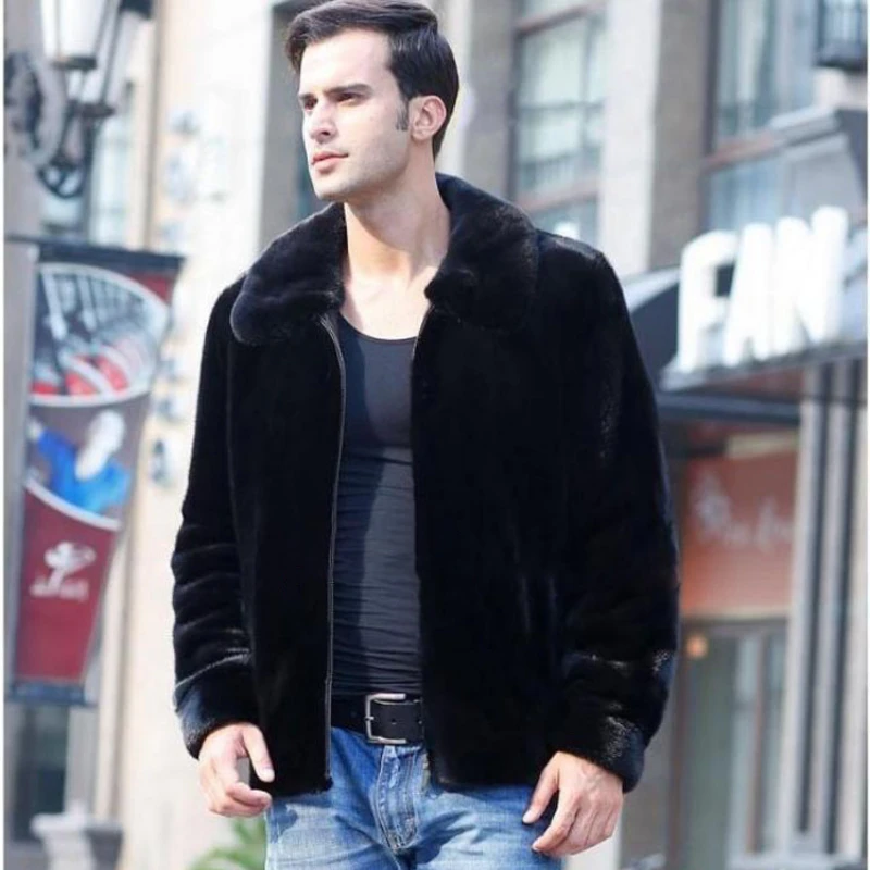 

Winter Thick Warm Men Faux Fur Coat Luxury Branded Zipper Long Sleeve Casual Loose Trench Coat Black Fur Coats Jackets