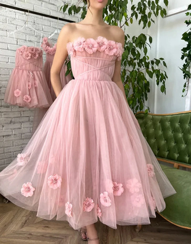 

Lovely Lace 3D Flower Pearls Prom Dresses 2024 V Neck Formal Evening Party Gown Sleeveless vestidos de
