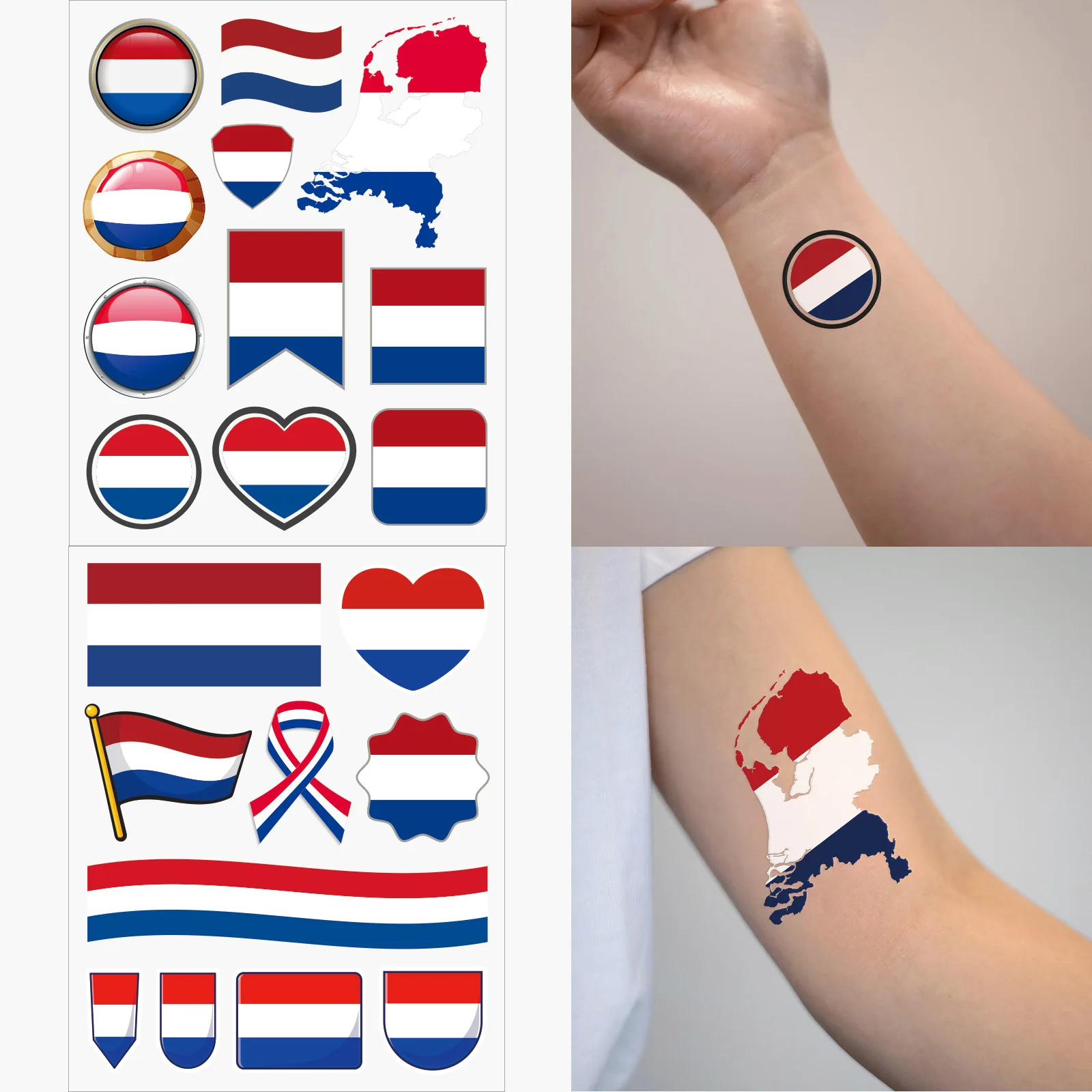 2pcs Netherlands Country Flag Styling Tattoo Stickers Graphics I Love Netherlands Country Decor Stickers Body Art 타투스티커