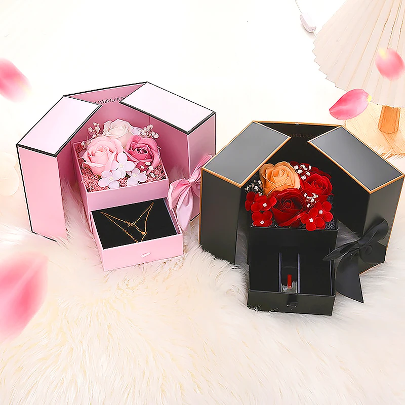 Romantic Soap Rose Flower Jewelry Gift Box with Double Drawer Design, Elegant Packaging... - SKU SGB02236 - UGI Packaging