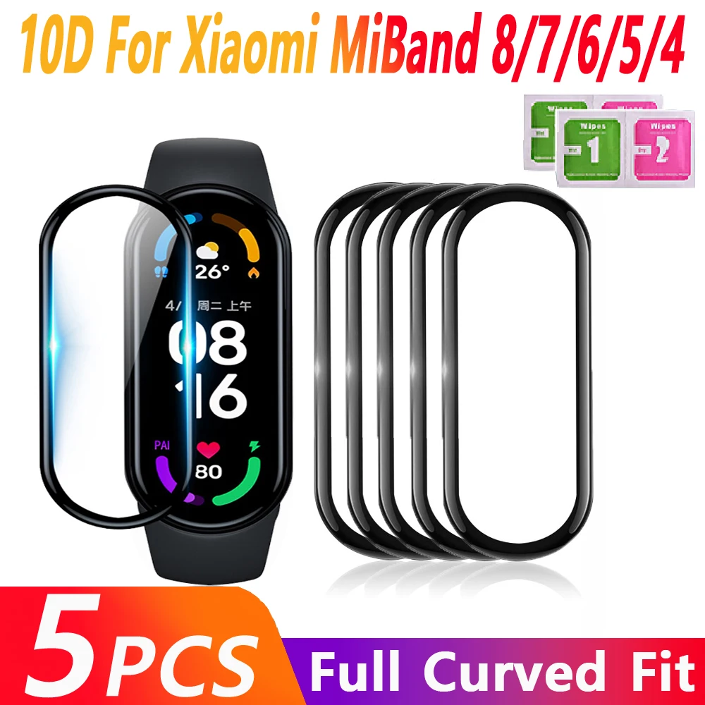 10D Screen Protector For Xiaomi Mi Band 8 7 6 5 4 Smart Watchband Soft  Protective Cover HD Tempered Glass Film Strap Accessories - AliExpress