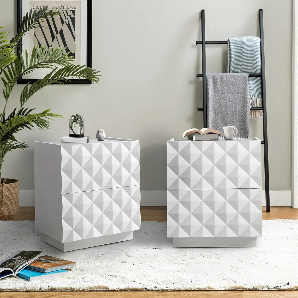 Nightstand ,with Charging Station, Modern Wood Nightstand 2 Drawers,with Adjustable Legs,night stand