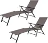 Set of 2 Patio Adjustable Chaise, 5 Back & 2 Leg Positions Adjustable Textiline Outdoor Reclining Lounger Chairs 1