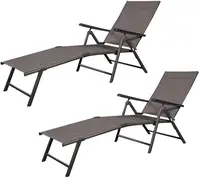 Set of 2 Patio Adjustable Chaise, 5 Back & 2 Leg Positions Adjustable Textiline Outdoor Reclining Lounger Chairs 1