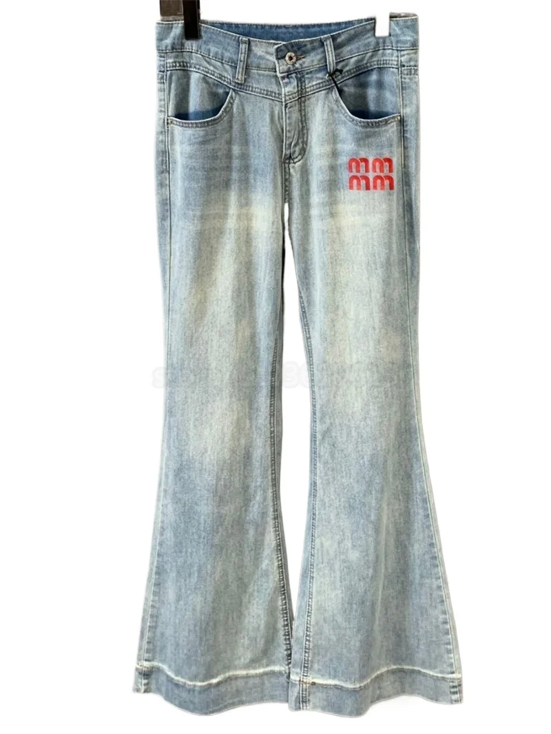 

Женские джинсы-клеш с широкими штанинами, винтажные брюки синего цвета с надписью, уличная одежда, 750046