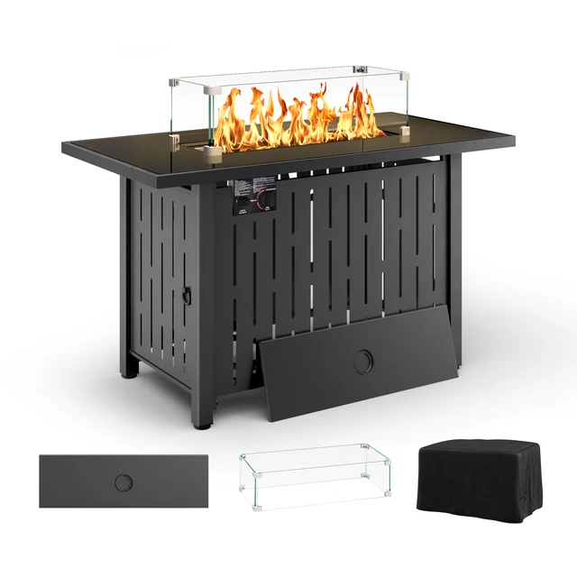 42 Inch Gas Fire Pit Table, 50,000 BTU Propane Pits for Outside with Steel Lid and Waterproof Cover, 2 in 1 Firepit Table 3