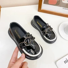 

Girls Black Princess Leather Shoes 2022 New Spring Kids Fashion Britain School Shoes Versatile Chains Children Loafers for Dress