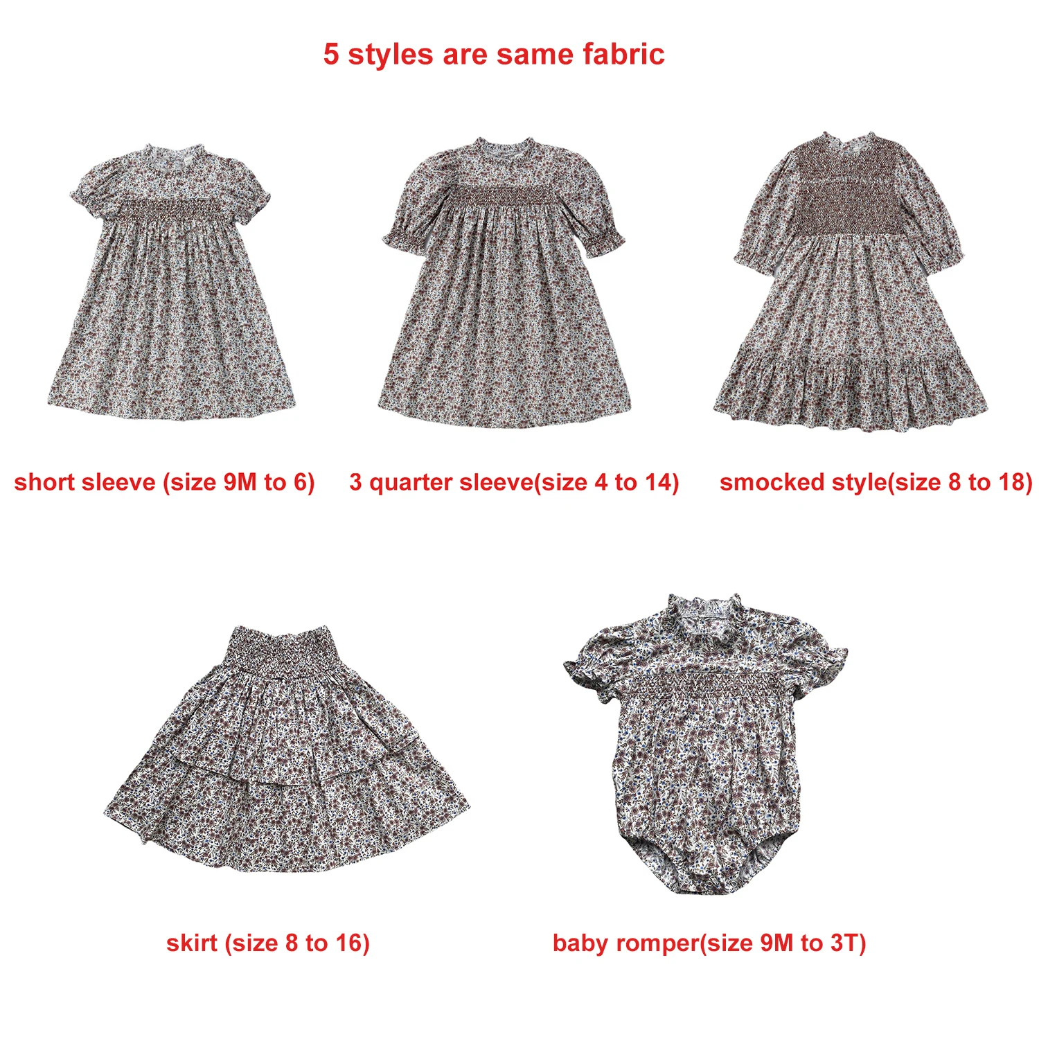 AP Blossom Summer Girls Floral Dress Kids Smocked Dresses Baby Clothes Family Matching Clothing, Knit Top Coming Soon,#7302 5