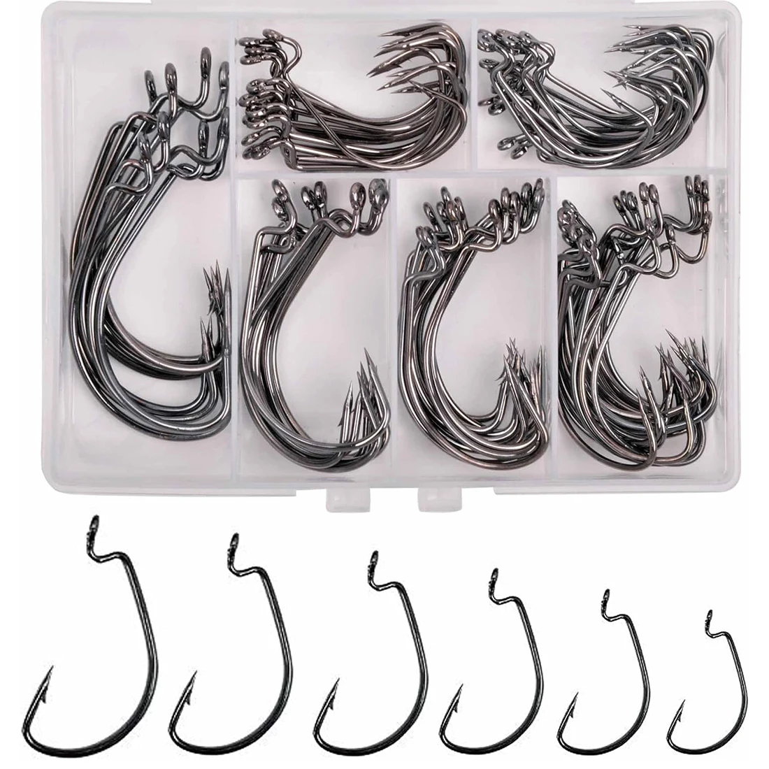 

80PCS Worm Hooks for Bass Fishing Hooks 3X Offset Worm Fish Hooks Shank Round Bend Texas rig hooks Saltwater fishing tackle
