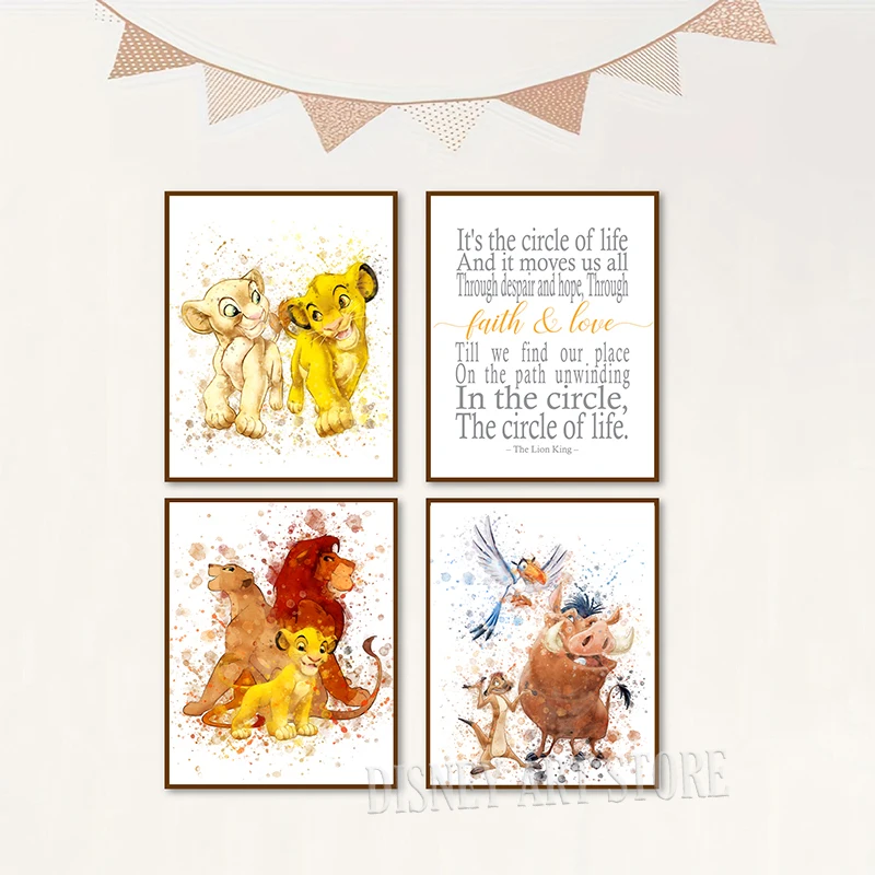 Watercolor Lion King Canvas Art - Cartoon Print