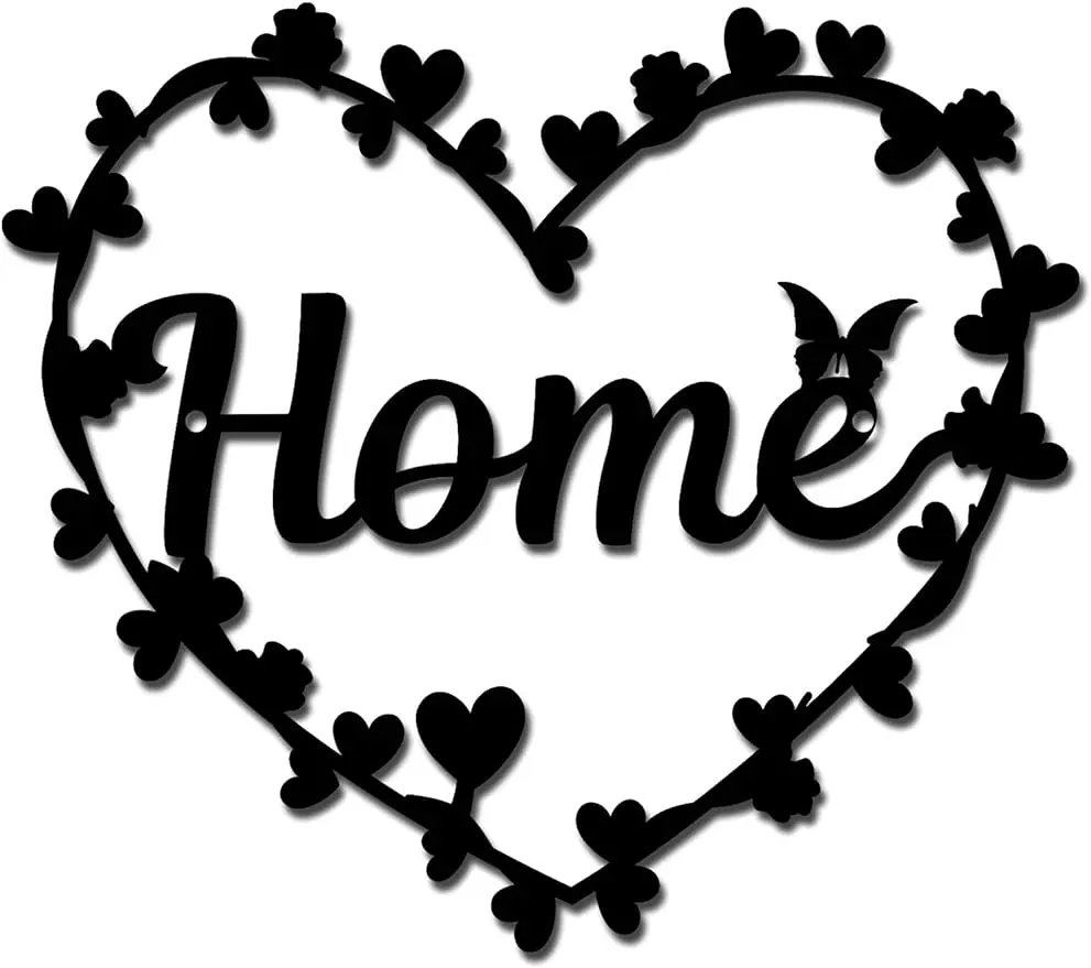 1Pc Metal Wall Art Heart Home Butterfly Decor Wall Love Sign Hanging Placche Ornamenti Word Wall Art Sculpture For Home