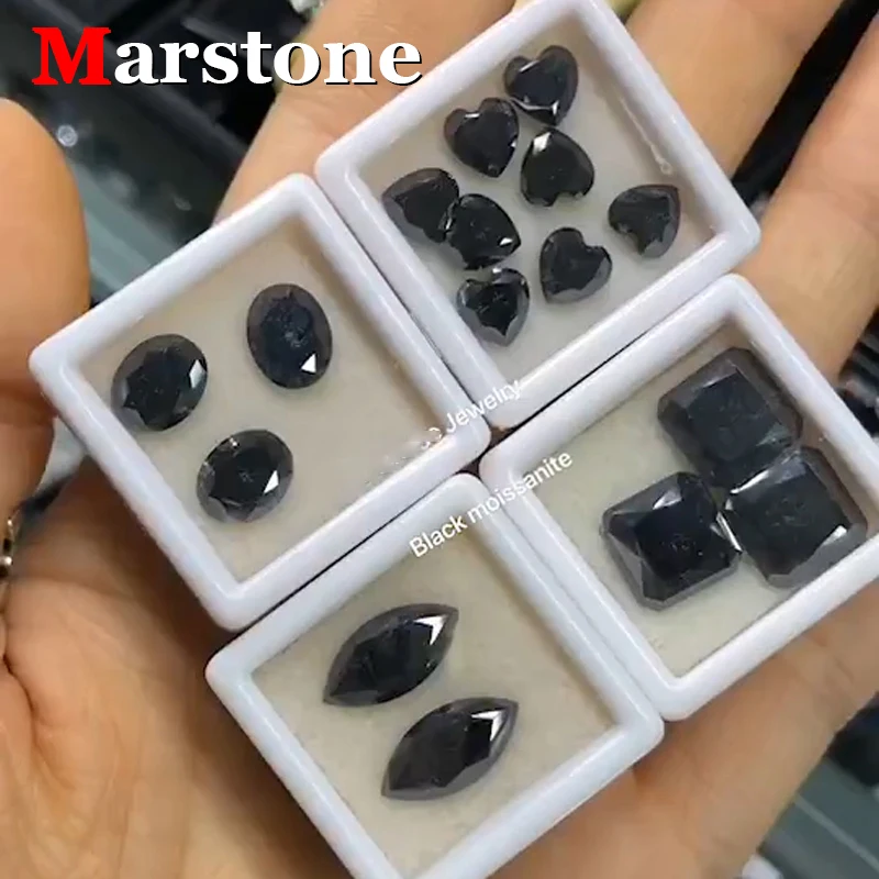 [새로운 EU 품질] 블랙 Moissanite 하트 프린세스 타원형 빛나는 에메랄..
