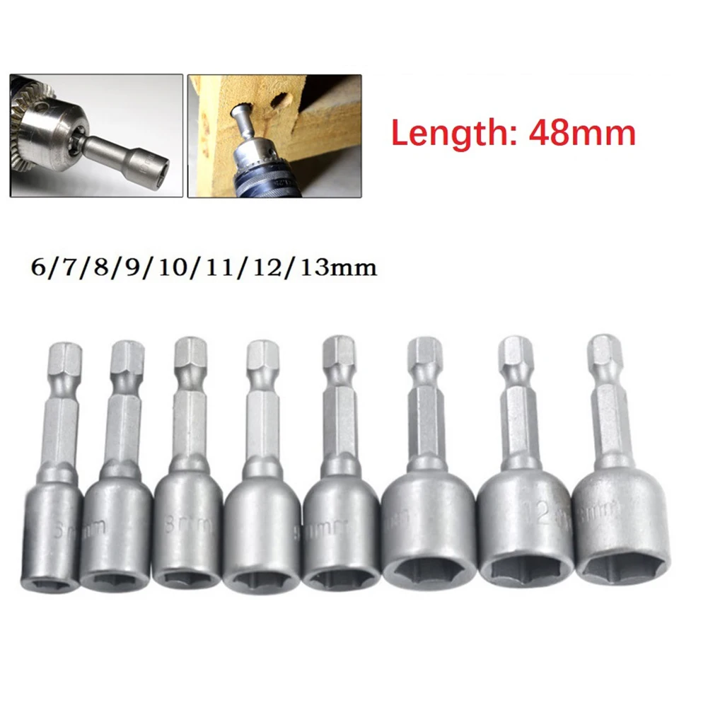 

6-13mm Impact Hex Socket Magnetic Nut Screwdriver 1/4inch Hex Shank Electric Drill Bits For Power Drills Impact Drivers Socket