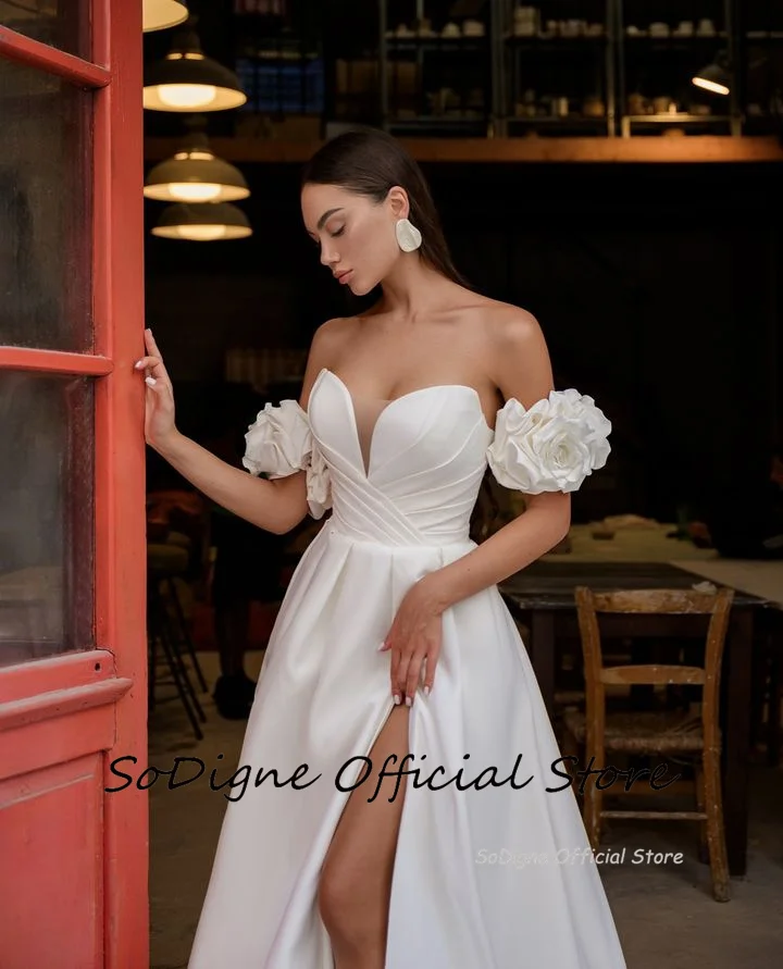 SoDigne Modern Satin Wedding Dresses Sweetheart A-line Elegant Bridal Dress Boho Split Lace Up Wedding Gown Robe De Mairee 13 S4d86c00389ee4564b546590005d9710cn