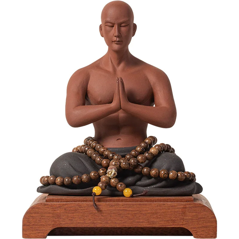 Zen Little Monk Figurine, Buddhist Style Meditation Boy Statue for Home Desk Decor, Tea Room, Fish Tank Ornament & Garden Landsc