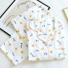 

100% Cotton Women Pajamas Set 2 Piece /Set Turn-Down Collar Long-Sleeve Trousers Casual Sleepwear Female Homewear