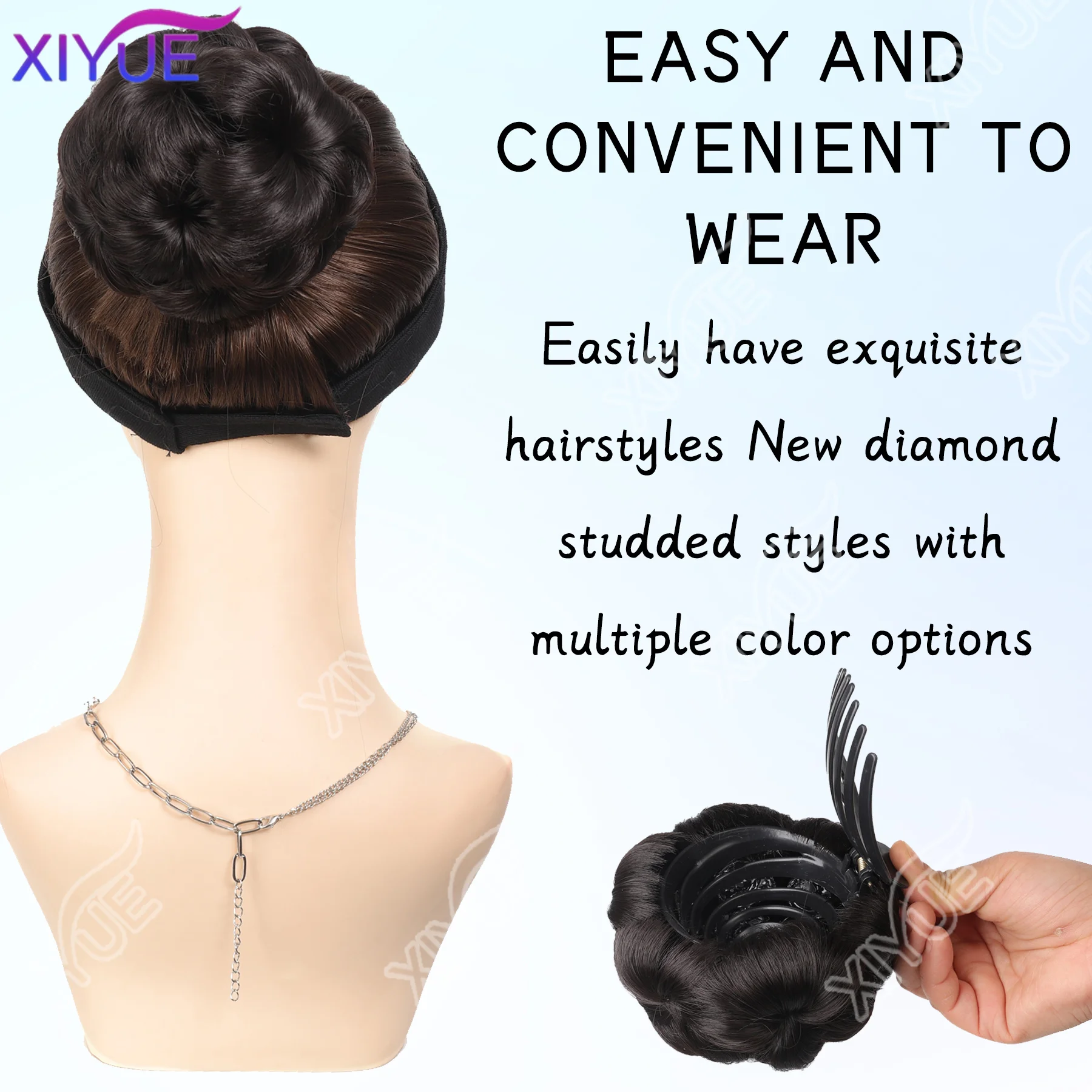 XIYUE Nine Flowers Hair Bun Chignon Pony Tail Bun Synthetic Rhinestone Claw In Ponytail Hair Extension Fake Hair for Women