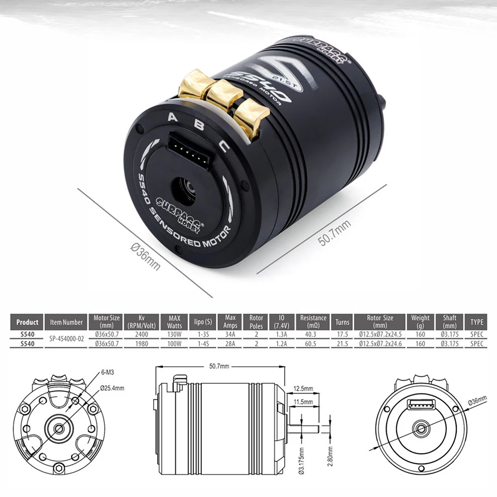 SURPASSHOBBY Combo Moteur ESC 60A 17.5T/21.5T pour Voiture RC 1/10