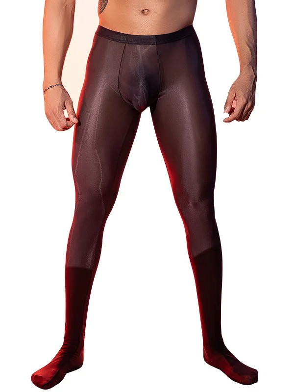 Fashion Sexy Tight High Waisted Lift Buttocks Solid Color Silk Stockings Men's High Elastic Ultra Thin Pantyhose CKNR